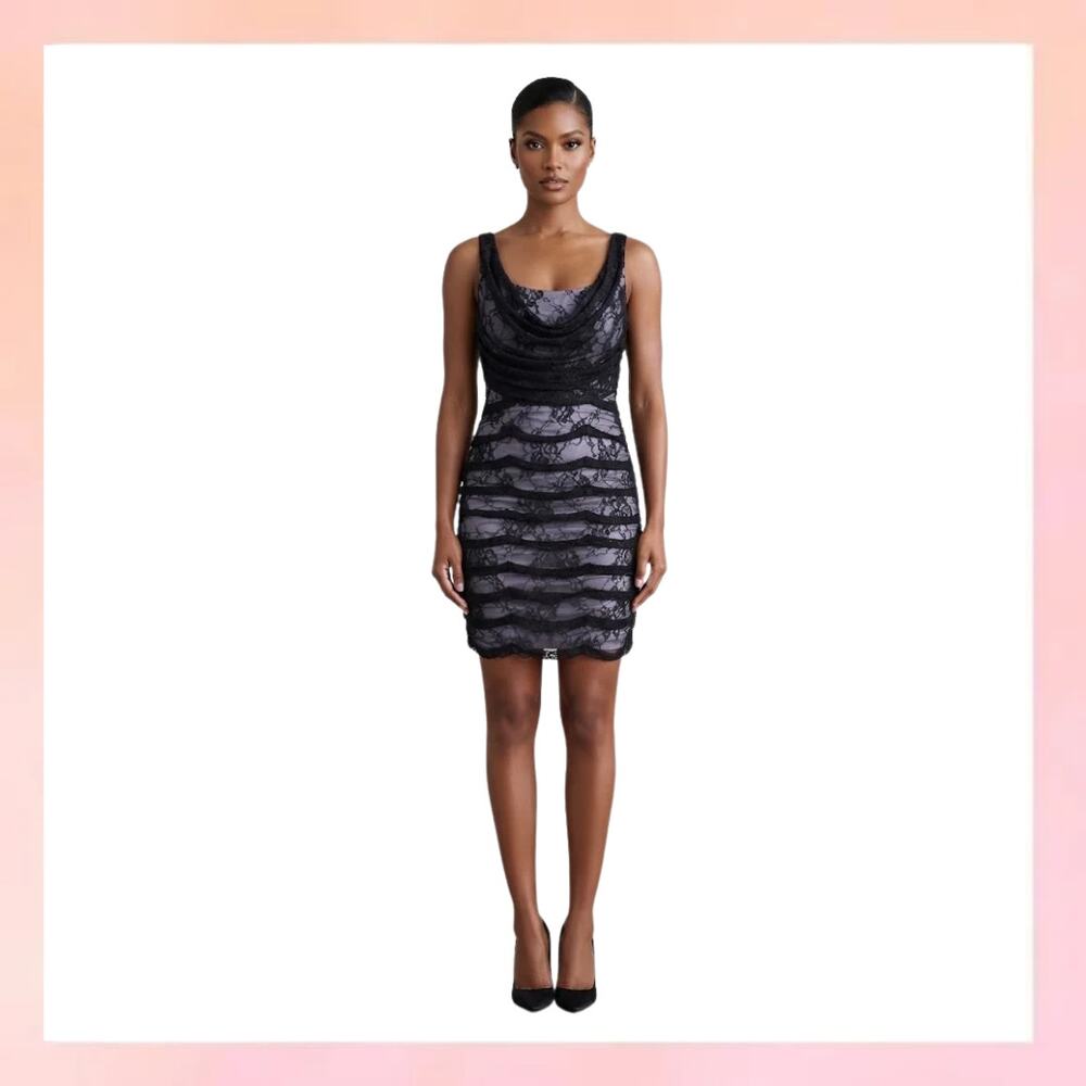 EXPRESS Black Lace Cowl Neck Mini Dress Size 8 Ruffled Party Cocktail